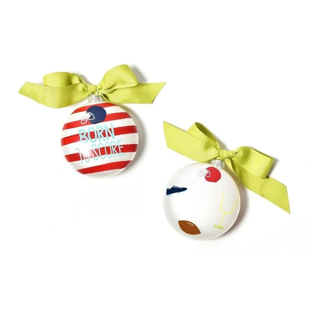 NIB Coton Colors Football Born To Score Striped Glass Ornament
